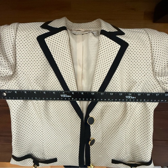 Escada Margaretha Ley Silk Wool Polka Dot Blazer Black Trim Old Money Chic EU 36 - Picture 13 of 17